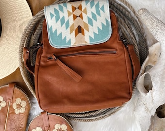 Western Faux Leather & Wool backpack purse