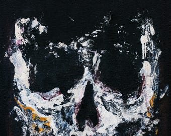 High-Quality Giclee print of original painting. Abstract Skull on Black Background. Printed on archival matte paper.