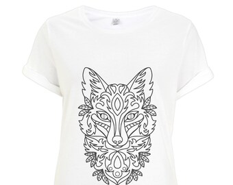 Ornamental Fox Rolled Sleeve T Shirt