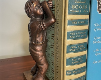 Bookends Children Pair of Resting Child Bookends Daydreaming Boy Bookends Vintage Sweet Nursery Decor