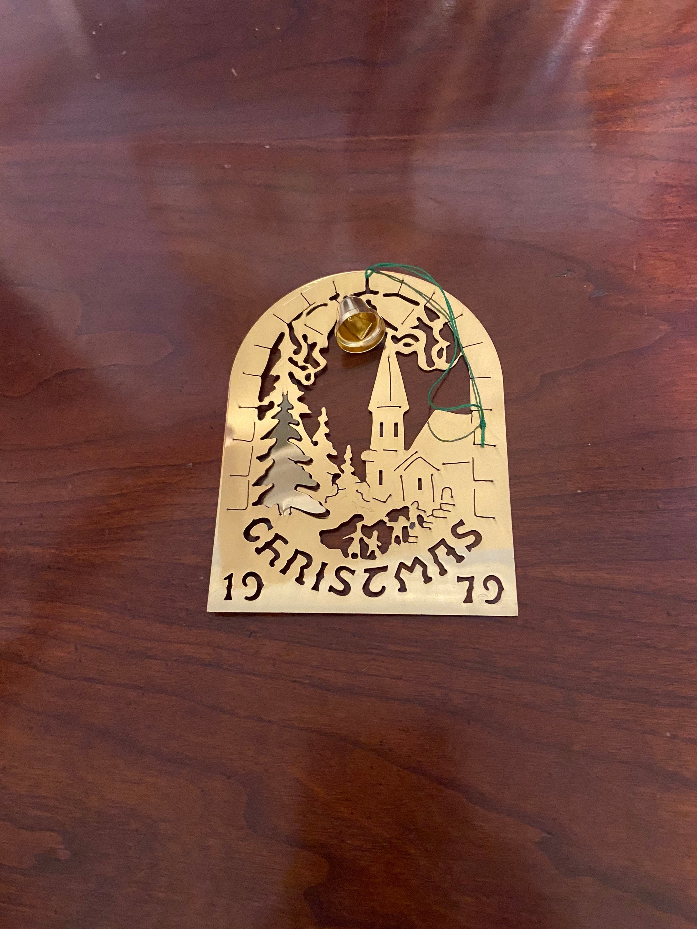 1979 Biedermann Brass Christmas Ornament Church With Bell Made Etsy