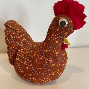 Handmade Fabric Chicken Brown with Fall Colors 5.5 Inches Tall Country Farm Farmhouse Decor Chicken Collectible Cottagecore Quirky