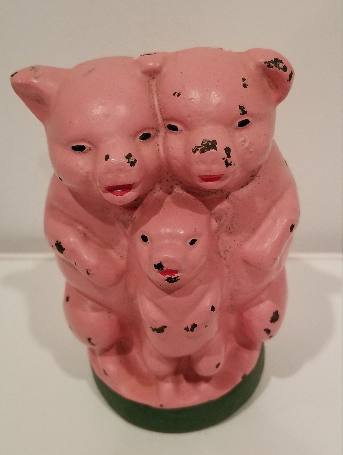 Antique Cast Iron 3 Little Pigs Piggy Bank Coin Bank Nursery Antique