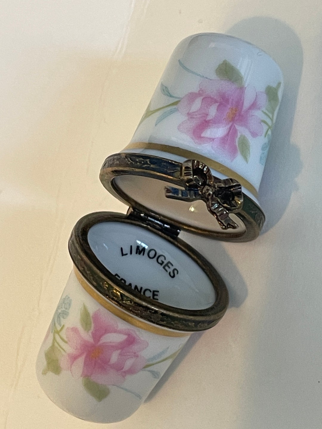 Limoges Needle Case Needle Box Trinket Box Floral White With Etsy