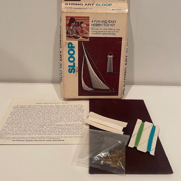Hans Verplancke String Art Kit Cutter Tall Ship 9x 12 1976 Velour Board Tacks Backing Pins Thread Instructions Vintage