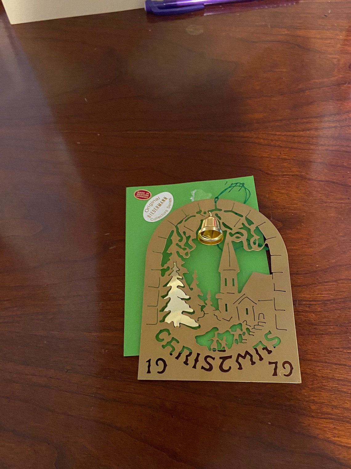 1979 Biedermann Brass Christmas Ornament Church With Bell Made in West