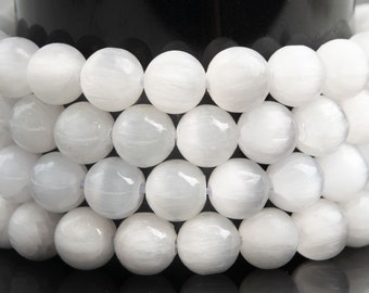 Natural Milky White Selenite Gemstone Grade AAA Round 8-9mm Loose Beads