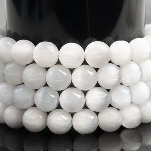 Natural Milky White Selenite Gemstone Grade AAA Round 8-9mm Loose Beads