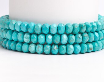 Mint Blue Turquoise Gemstone Grade AAA Faceted Rondelle 6x4mm 7-8x5mm Loose Beads