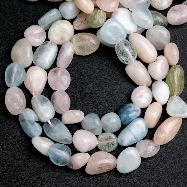 Natural Rainbow Beryl Morganite Aquamarine Gemstone Grade AA Pebble Nugget 8-10mm Loose Beads