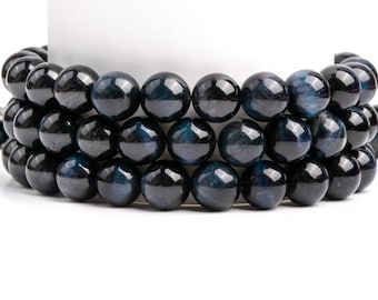 Pierres précieuses bleues en oeil de tigre de qualité AA rondes 6 mm 8 mm 10 mm 12 mm