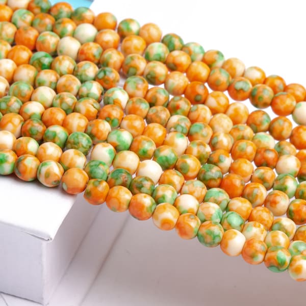 Orange and Green Rain Flower Jade Gemstone Grade AAA Round 4mm 6mm 8mm 10mm 12mm Loose Beads