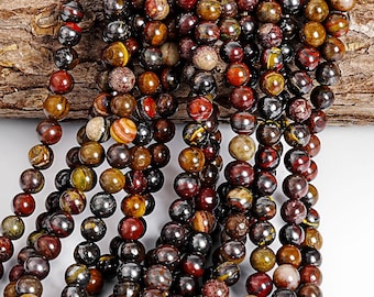 5/10 Strands 6MM Dark Red Tiger Iron Beads Grade AA Genuine Natural Gemstone Half Strand Round Loose Beads 7.5" for Jewelry Making