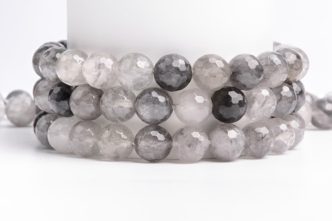 Natural Gray Crystal Quartz Gemstone Grade A Micro Faceted Round 6mm 8mm 10mm Loose Beads Etsy