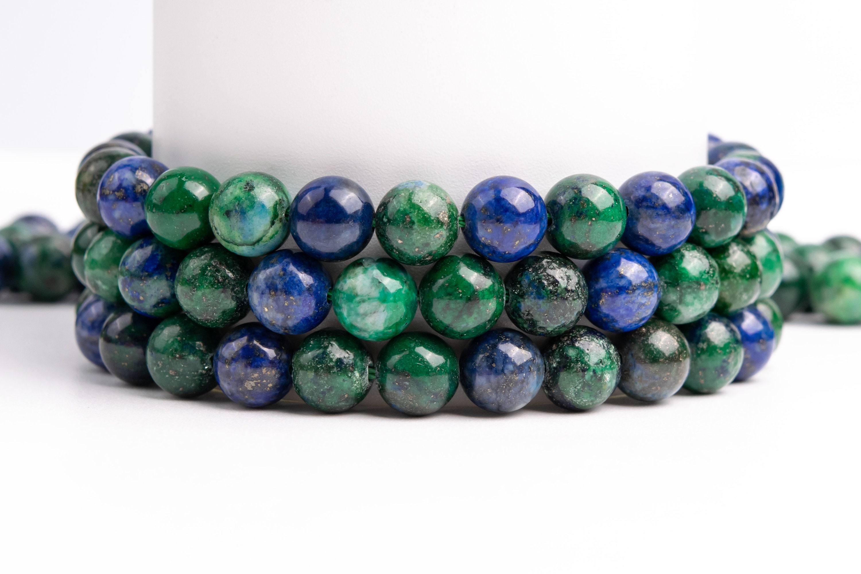 Contas soltas de azurita verde e azul grau AAA redondas de 4 mm 5-6 mm 8 mm 10 mm