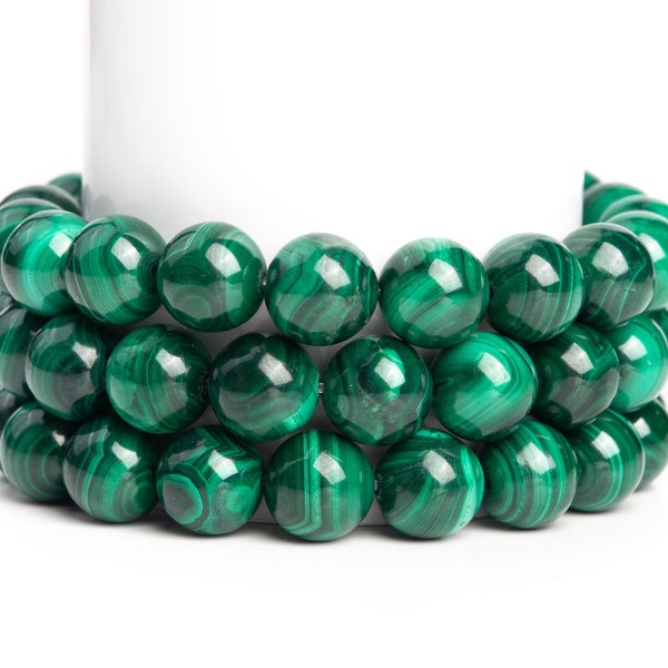 Natural Green Malachite Gemstone Grade AAA Round 4-5mm 5-6mm 8mm 9-10mm 12mm Loose Beads