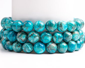 Cyan Magnesite Turquoise Gemstone Grade AAA Round 6-7mm 8-9mm 10-11mm 12mm Loose Beads