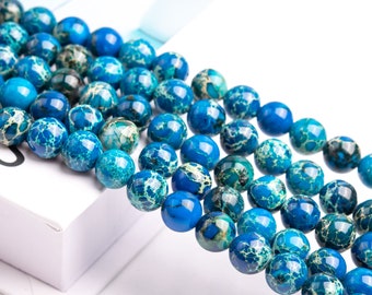 Apatite Blue Sea Sediment Imperial Jasper Gemstone Grade AAA Round 4mm 6mm 8mm 10mm Loose Beads