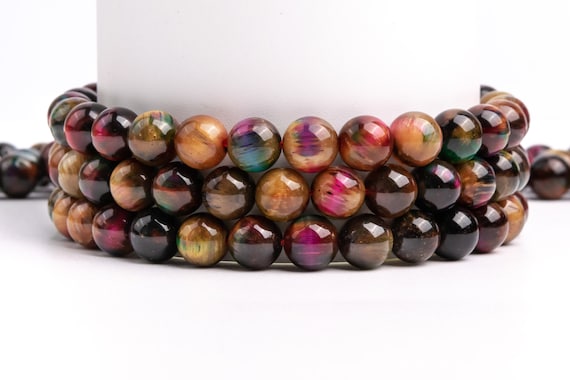Cat Eye Multicolor Tiger Eye Gemstone Grade AAA Round 6mm 8mm 10mm 12mm Loose Beads
