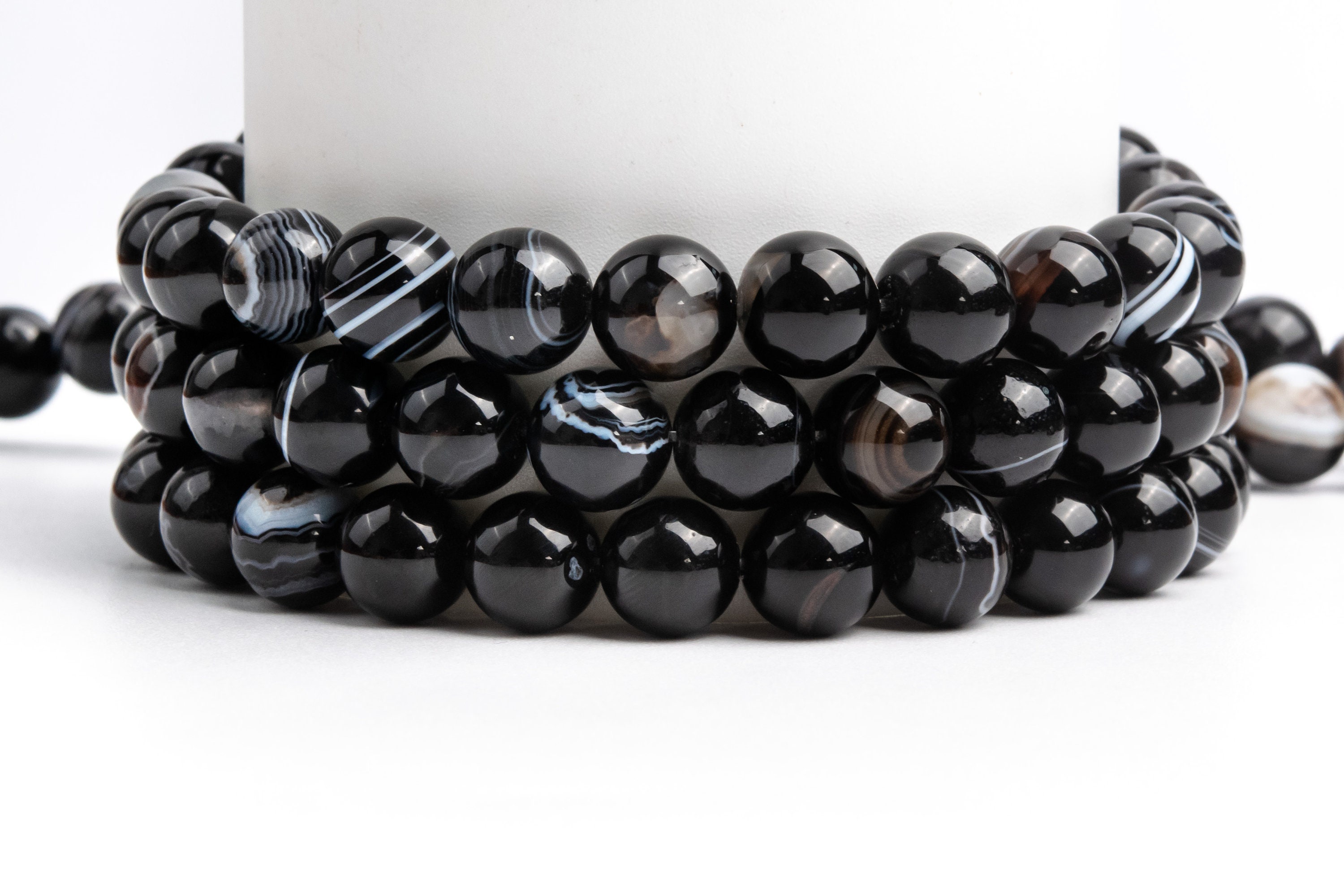 Natural Black Striped Agate Gemstone Grade AAA Round 4mm 6mm 8mm 10mm 11-12mm Loose Beads