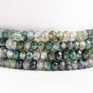 Natural Botanical Moss Agate Gemstone Grade AAA Faceted Rondelle 6x4mm 8x5mm Loose Beads