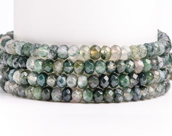 Natural Botanical Moss Agate Gemstone Grade AAA Faceted Rondelle 6x4mm 8x5mm Loose Beads