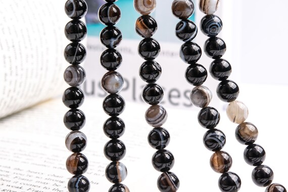 8MM Natural Coffee Striped Agate Grade AAA Round Gemstone Loose Beads 15" 