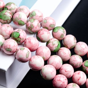 Pink and Green Rain Flower Jade Gemstone Grade AAA Round 4mm 6mm 8mm 10mm 12mm Loose Beads