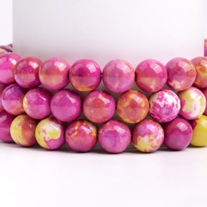 Pink & Yellow Rain Flower Jade Gemstone Grade AAA Round 4mm 6mm 8-9mm 10mm 12mm Loose Beads