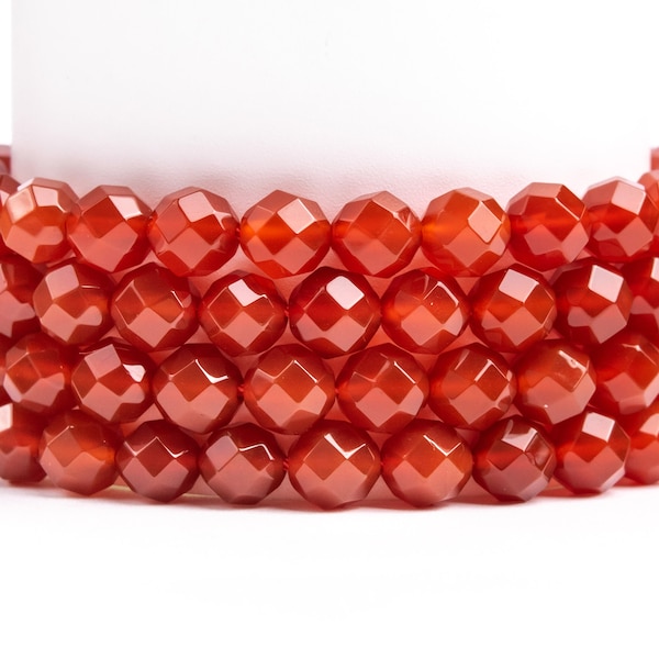 Natural Red Carnelian Gemstone Grade AAA Faceted Round Square Cut 8mm Loose Beads