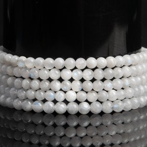 Cuentas sueltas redondas de 4 mm de grado A+ de piedra lunar arcoíris natural