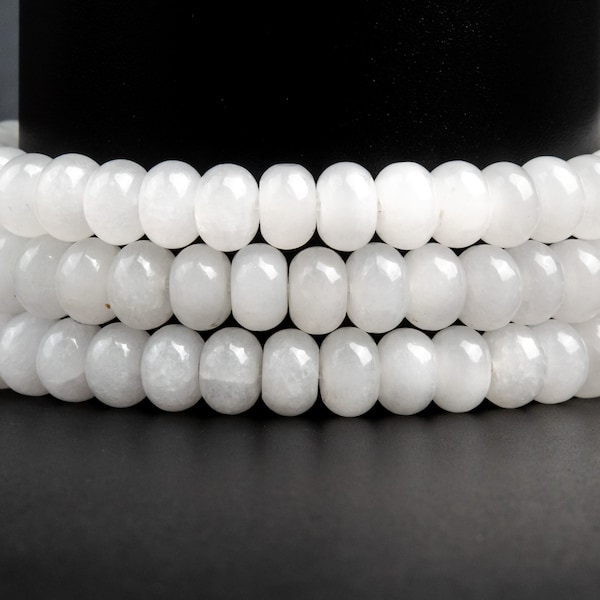 Natural White Jade Gemstone Grade AAA Rondelle 6x4mm 8x5mm Loose Beads