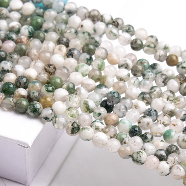 Natural Green & White Moss Agate Gemstone Grade A Round 4mm 6mm 8mm 10mm Loose Beads