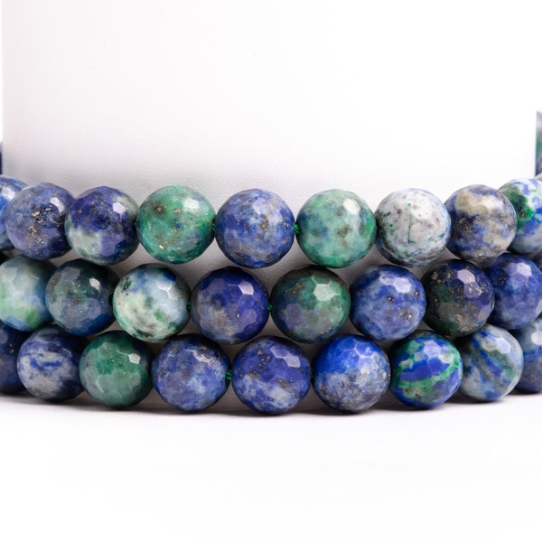 Green & Blue Azurite Gemstone Grade AAA Micro Faceted Round 6mm 8mm 10mm 11-12mm Loose Beads