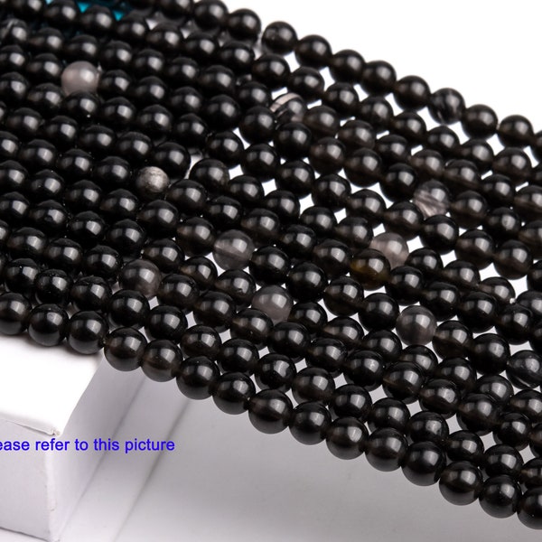 Natural Black Obsidian Gemstone Grade A Round 4mm 6mm 8mm 9-10mm Loose Beads