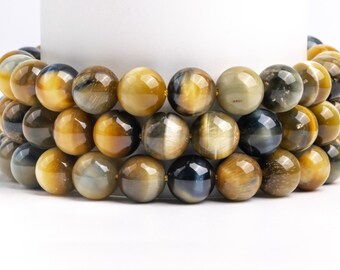 Natural Yellow Blue Tiger's Eye Round Loose Beads – 6mm-20mm AAA Grade