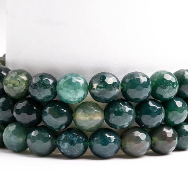 Natural Botanical Moss Agate Gemstone Grade AAA Micro Faceted Round 5-6mm 8mm 10mm Loose Beads