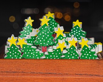 30X17MM Christmas Tree Wooden Beads 5 Pcs Christmas Tree Beads Xmas Beads