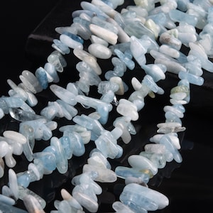 Natural Blue Aquamarine Gemstone Grade AA Stick Pebble Chip 12-24x3-5mm Loose Beads