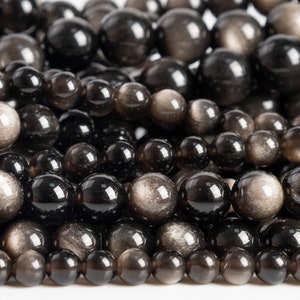 Genuine Natural Silver Obsidian Gemstone Grade AAA Round 4mm 6mm 8mm 10mm Loose Beads