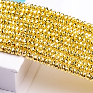 18k Gold Hematite Gemstone Grade AAA Faceted Rondelle 4x2mm Loose Beads