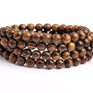 Natural Wood Brown Tiger Skin Sandalwood Gemstone Grade Round 8mm Loose Beads