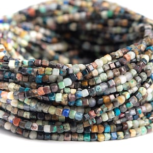 Natural Multicolor Turquoise Gemstone Grade A Beveled Edge Faceted Cube 2mm Loose Beads