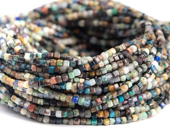 Natural Multicolor Turquoise Gemstone Grade A Beveled Edge Faceted Cube 2mm Loose Beads