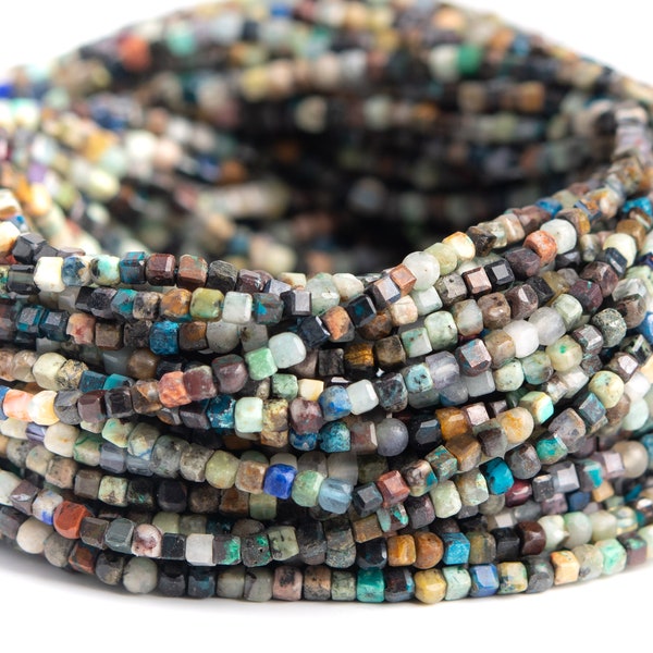 Natural Multicolor Turquoise Gemstone Grade A Beveled Edge Faceted Cube 2mm Loose Beads