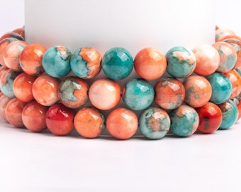 Orange & Blue Rain Flower Jade Gemstone Grade AAA Round 4mm 6mm 8mm 10mm 12mm Loose Beads