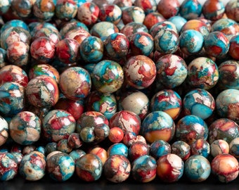 Red Blue Sea Sediment Imperial Jasper Gemstone Grade AAA Round 4mm 6mm 8mm 10mm Loose Beads