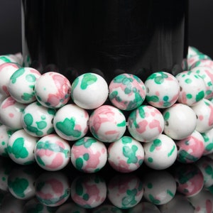 Green & Pink Rain Flower Jade Gemstone Grade AAA Round 4mm 6mm 8mm 10mm 12mm Loose Beads