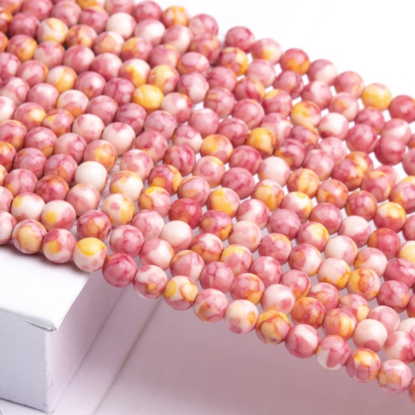 Pink & Yellow Rain Flower Jade Gemstone Grade AAA Round 4mm 6mm 8mm 10mm 12mm Loose Beads