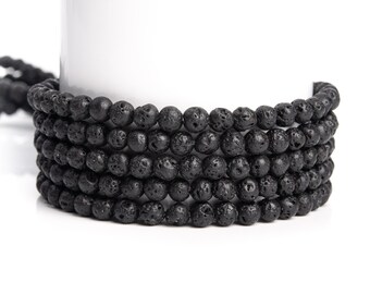 3/5/10 Strands Natural Black Volcanic Lava Gemstone Grade AA Round 4mm 6mm 8-9mm 10mm 12mm Loose Beads